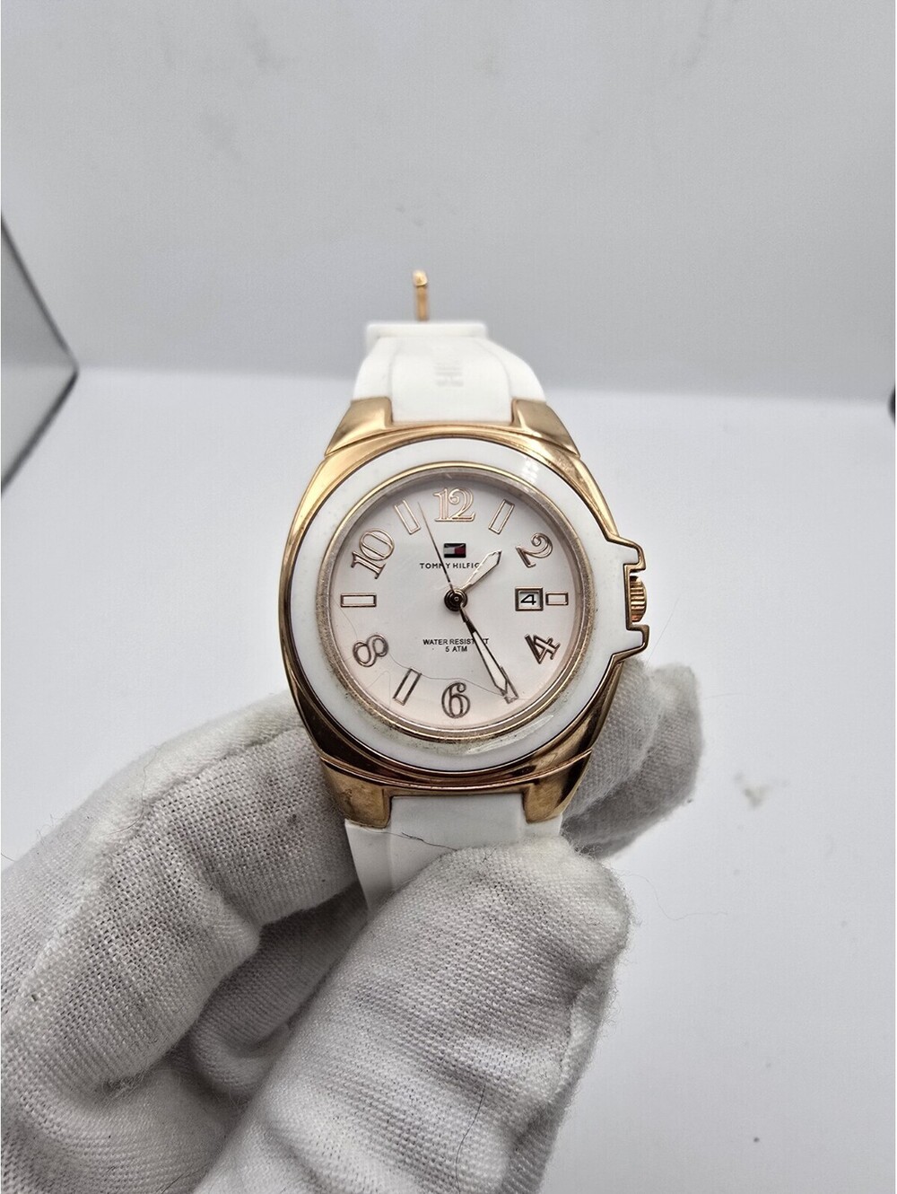 Tommy Hilfiger Gold Bezel Women's White Silicone Strap Watch